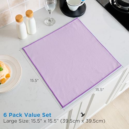 Professional Auto Detailing Microfiber Cloths 6 Pack, 15.5"x15.5" Glass Cleaning Towels for Car Windshield, Window and Interior, Lint Free Streak Free Polishing Rags for High Gloss Shine - color: Purple