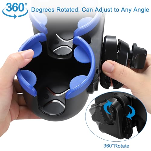 Accmor Stroller Cup Holder with Phone Holder, Bike Cup Holder, Universal Cup Holder for Uppababy Nuna Doona Strollers, 2-in-1 Cup Holder for Walker, Wheelchair, Scooter - color: Double Holder-Blue