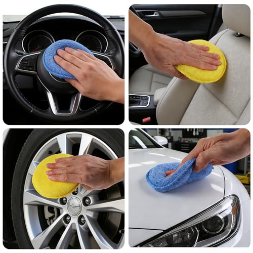 REGUICORP Polishing Pad 8 PCS, 5 Inch Diameter Round Microfiber Applicator Pad, Washable Reusable Car Wax Applicator Pad for Car Cleaning and Fine Polishing (Yellow and Blue)