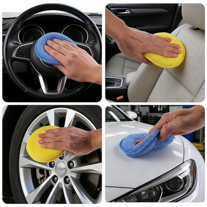 REGUICORP Polishing Pad 8 PCS, 5 Inch Diameter Round Microfiber Applicator Pad, Washable Reusable Car Wax Applicator Pad for Car Cleaning and Fine Polishing (Yellow and Blue)