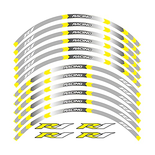 Motorcycle Rim Stripes Decals Wheel Sticker Reflective Tape for Yamaha YZF R1 1998-2022/R1M 2015-2022/R1S 2001 2016-2018 - color: B Yellow 12pcs