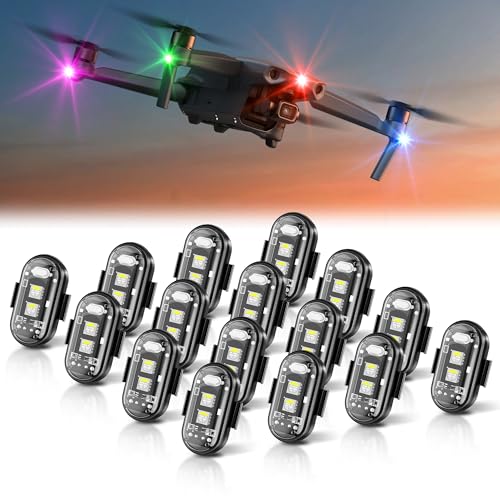 Wireless LED Strobe Lights Remote Control, 8 Colors USB Charing Waterproof Anti-Collision Flashing Emergency Warning Lights for Car Motorcycle Drone Aircraft Bike 16PCS - color: 16pods