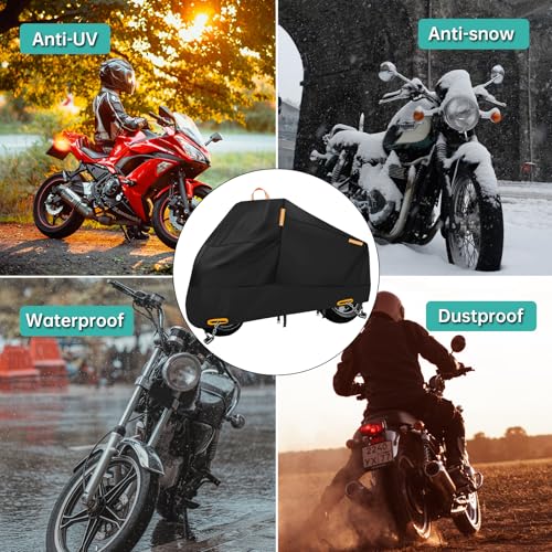 Motorcycle Cover Waterproof Outdoor Storage with Lock-Holes, Zipper Storage Bag & Night Reflective Design, All Season Protection Powersports Vehicle Covers Fits up to 96.5" Motorcycles - size: 96.5"