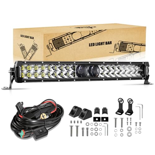 Auxbeam 22 Inch LED Light Bar, 5D-PRO Series 180W Waterproof Dual Row Spot Flood Combo Off Road Driving Lights, Auxiliary Bumper Work Lights with 10FT Wiring Harness for Car SUV UTV ATV Pickup Truck - size: 22" 180W