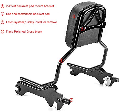 WSays Sissy Bar Standard Height Passenger Backrest Pad Gloss Black Compatible with Harley Softail Sport Glide Low Rider S FLSB FXLR FXLRS 2018-2025
