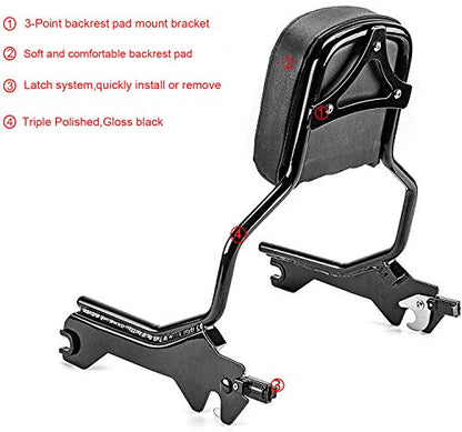 WSays Sissy Bar Standard Height Passenger Backrest Pad Gloss Black Compatible with Harley Softail Sport Glide Low Rider S FLSB FXLR FXLRS 2018-2025