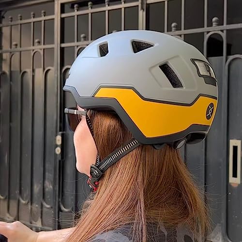XNITO Bike Helmet with LED Lights - Urban Bicycle Helmet for Adults, Men & Women - CPSC & NTA-8776 Dual Certified - Class 3 E-Bikes, Scooters, Onewheel, Commuter, Mountain - color: Gull, size: Medium