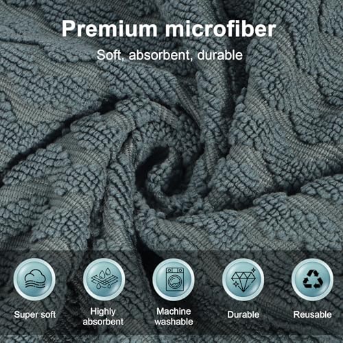 6 Pack Microfiber Cleaning Cloths, 12 x 12 Inch Dual-Sided Reusable Dish Towels, Soft & Textured All-Purpose Cleaning Rags for Kitchen, Home, Car, Lint-Free Washable Cleaning Cloths, Grey