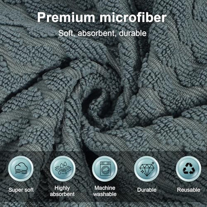 6 Pack Microfiber Cleaning Cloths, 12 x 12 Inch Dual-Sided Reusable Dish Towels, Soft & Textured All-Purpose Cleaning Rags for Kitchen, Home, Car, Lint-Free Washable Cleaning Cloths, Grey