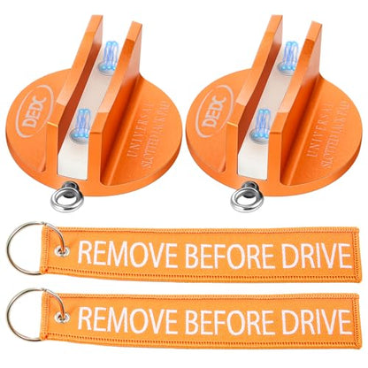 DEDC Universal Aluminum Grooved Magnetic Jack Pad 2 Pcs, Jacking Puck Pinch Weld Frame Rail Adapter with 2 Reminder Streamers, Oil Change Mush Haves, Mechanic Tools in Garage, Gifts for Mechanics - size: Orange 2 Pcs with 2 Reminder Streamers