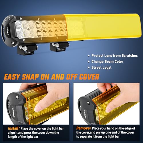 Nilight LED Light Bar with Yellow/Black Covers 2 PCS 12 Inch 72 W Spot Flood Combo Off Road Lights Super Bright Driving Fog Boat Lighting for Trucks Pickup Golf Cart SUV ATV UTV 4x4 Van Camper - color: White+Yellow Black Cover