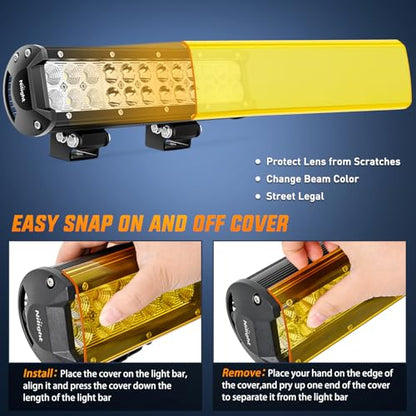Nilight LED Light Bar with Yellow/Black Covers 2 PCS 12 Inch 72 W Spot Flood Combo Off Road Lights Super Bright Driving Fog Boat Lighting for Trucks Pickup Golf Cart SUV ATV UTV 4x4 Van Camper - color: White+Yellow Black Cover