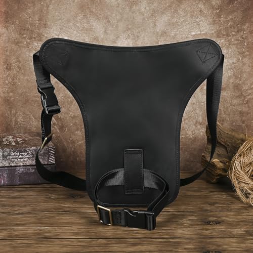 Le'aokuu Mens Genuine Leather Motorcycle Tactic Belt Waist Pack Drop Leg Cross Over Bag - color: 3111 Black