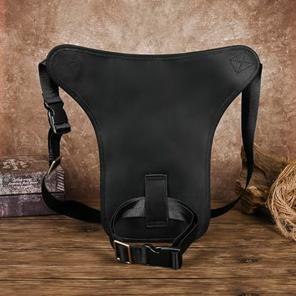 Le'aokuu Mens Genuine Leather Motorcycle Tactic Belt Waist Pack Drop Leg Cross Over Bag - color: 3111 Black