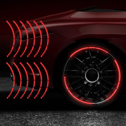 12PCS Reflective Car Wheel Stickers, Night Safety Warning Bicycle Stickers, Anti-Scratch Reflective Rim Decals for Car Motorcycle Cycling Bike (Red) - color: Red