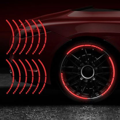 12PCS Reflective Car Wheel Stickers, Night Safety Warning Bicycle Stickers, Anti-Scratch Reflective Rim Decals for Car Motorcycle Cycling Bike (Red) - color: Red