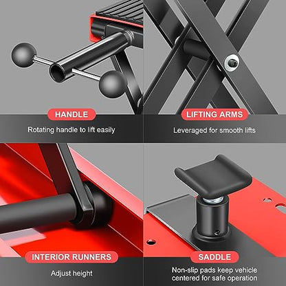 DNA Motoring Steel Motorcycle ATV Scissor Lift Jack Hoist Stand with Saddle & Rubber Pad, 2-in-1, 1100lbs (500KG) 3.7-14.8" Lifting Range, TOOLS-00290 - style: 1100lbs (2 in 1 With Rubber Mat)