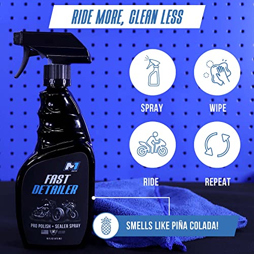 Fast Detailer Motorcycle Cleaner, Pro Polish Plus Sealer Spray, All-in-One Every Surface Motorcycle Cleaning Kit with Microfiber Cloth, Quick Detailer, 16 FL OZ