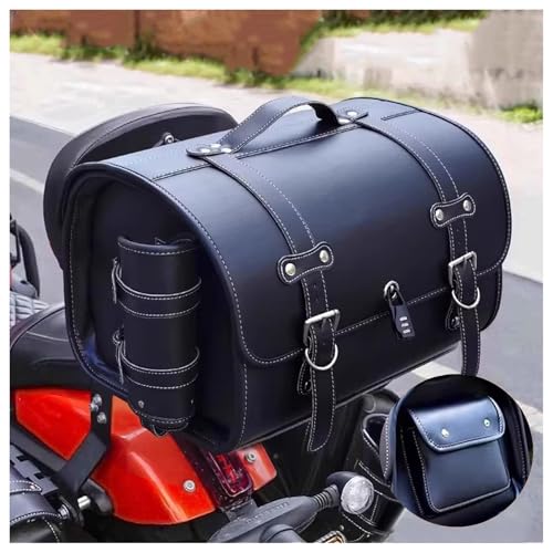 Motorcycle Top Case for Indian Scout, Leather Tail Bag Weather Resistant Trunk Bag, Thing Storage Motor Saddle Pannier Bag, Motorcycle Saddle Bags,A Black - color: A Black