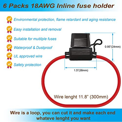 VANSIHO 18AWG Inline Fuse Holder Kits-6 Pack 18 Guage awg with 6pcs 3A Blade Mini fuse/12pcs 3:1 Heat Shrink Butt Connectors