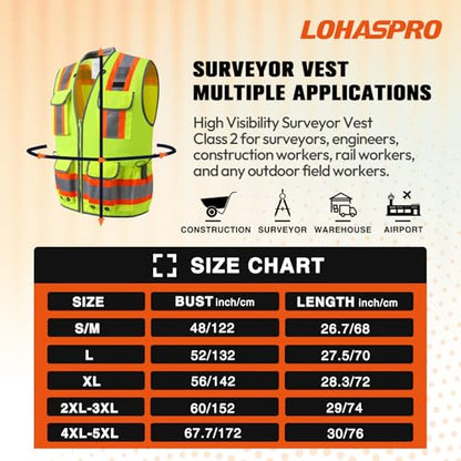 LOHASPRO Surveyor Safety Vest Heavy Duty Safety Vests Reflective High Visibility Construction Vest with Pockets - color: Yellow, size: XX-Large-3X-Large