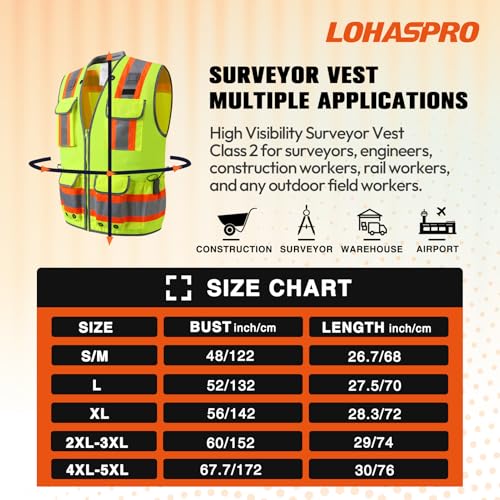 LOHASPRO Surveyor Safety Vest Heavy Duty Safety Vests Reflective High Visibility Construction Vest with Pockets - color: Yellow, size: Large