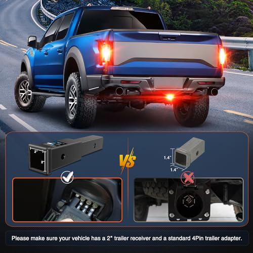 Nilight LED Brake Light Trailer Hitch Cover Square Red Lens Vehicle Tow Hitch Driving Brake Lamp 12 LEDs Brake Tail Lights with 2" Receiver for Towing Truck RV and SUV - color: LED Brake Trailer Light 1PCS