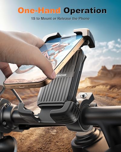 SUPERONE Bike Phone Holder, [Silicone Wrapped] [1s Lock] Motorcycle Cell Phone Holder Mount, Bicycle Scooter Handlebar Clamp for iPhone 17 16 15 Air Pro Max, S25 S24 Ultra, More 4.7-7.2" Phones - color: Matte Black