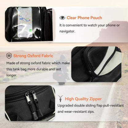 Dracarys Motorcycle Tank Bag Oxford Saddle Black Motorbike Bag - Strong Magnetic Bag for Honda Yamaha Suzuki Kawasaki Harley - size: 10Liter