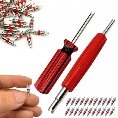 102Pcs Tire Valve Core Removal Tool Set,Premium TPMS Safe, 100Pcs Nickel Plated Schrader Tire Valve Cores for Cars, SUVs, Bike and Bicycle, Trucks, Motorcycles HVAC Applications Tire Repair Tools