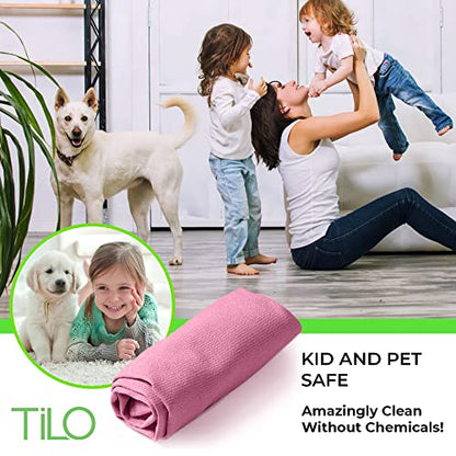 TILO Microfiber Cleaning Cloth – 19x13 Inch Ultra-Absorbent, Streak-Free, Lint-Free, Reusable Polishing Cloth for Dust, Grease, Dirt, and Delicate Surfaces – Non-Abrasive – Pink - color: Pink