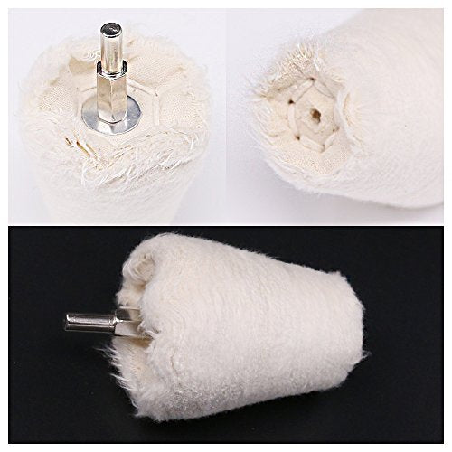 Swpeet 5 Pcs Cone-Shaped White Flannelette Polishing Wheel Grinding Head with 1/4" Handle for Metal Aluminum/Stainless Steel/Chrome/Jewelry/Wood/Plastic/Ceramic/Glass