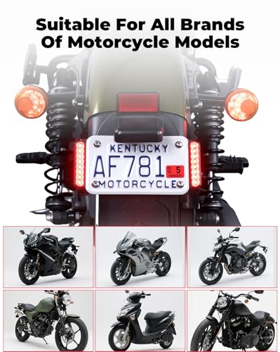 KEMIMOTO Universal Motorcycle Brake Light with Turn Signals 12V Compact Dual Color Dirt Motorcycle Tail Light License Plate Indicator Light Waterproof, Black
