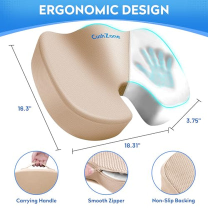 CushZone Seat Cushion, Office Chair Cushions, Car Seat Cushion, Non-Slip Sciatica & Back Coccyx Tailbone Pain Relief Chair Pad, Memory Foam (Large,Khaki) - color: Khaki, size: X-Large