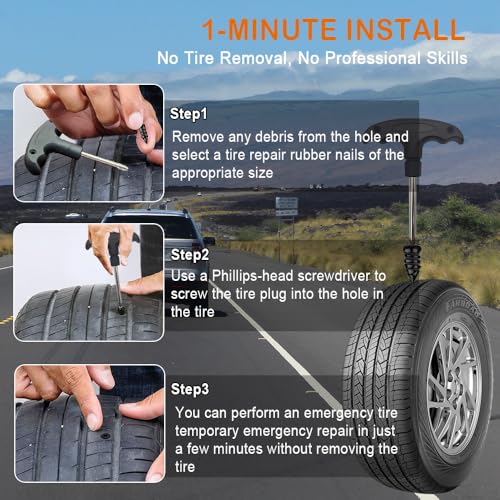 Tire Plug Kits, Screw in Tire Repair Screws, Tire Repair Rubber Nail for Tubeless Tire on Car, Motorcycles And More