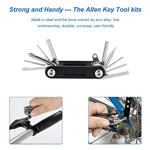 WOTOW Bike Tire Repair Tool Kit, Waterproof Frame Storage Bag & Mini Bike Pump & 16 in 1 Multitool & Bicycle Tyre Lever Patch Portable Repair Tool Accessories Set for Road Mountain BMX Cycling - style: 11 in 1 Multitool