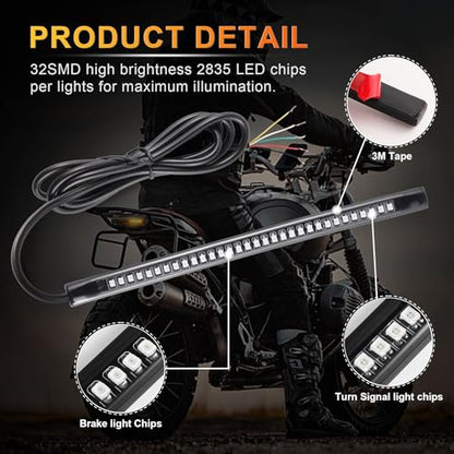 LivTee Universal 8" Flexible LED Light Strip with Tail Brake Stop Turn Signal Lights All-in-one for Motorcycle Scooter Quad Cruiser Off Road, Red/Amber - color: Rear