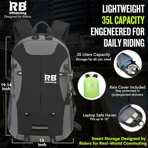 Reflective Motorcycle Backpack – Hi Viz EDC Commuter Bag for Riders, Night Travel, and Daily Use with Helmet Holder, Laptop Compartment, Ventilated Back, Urban Gear (black backpack) - color: Black