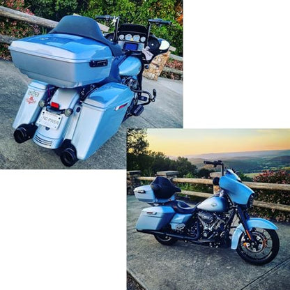 Moto Onfire King Tour Trunk Pack For 2009+ Harley Touring - Atlas Silver Metallic, Black Detachable Mounting Rack, Backrest & Black Trunk Liners - color: Atlas Silver Metallic, size: King Tour Trunk Pack, Mount Rack & Black Liners