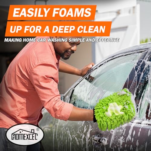 HOMEXCEL Car Wash Mitt, 2PK Chenille Microfiber Wash Mitt, Scratch-Free & Lint-Free, Rich Foam, Highly Absorbent, Double Sided, Perfect for Car Washing and Detailing, 10.2" x 6.7 ", Green - color: Green