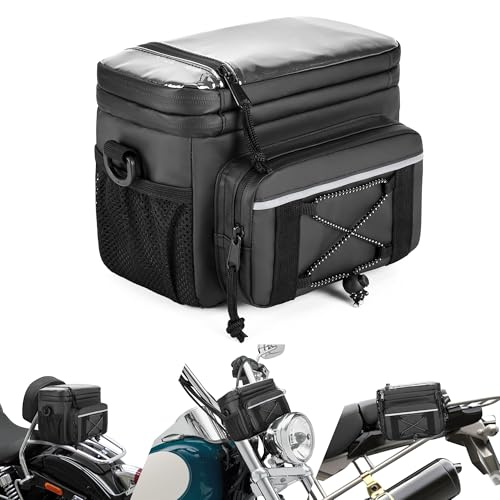 HODRANT Waterproof Motorcycle Handlebar Bag, Dirtbike Handlebar Bag for Cruiser Softail Dyna Sportsters, Bicycle Tool Storage Pouch with PVC Clear Window & USB Charge Hole, Bag Only