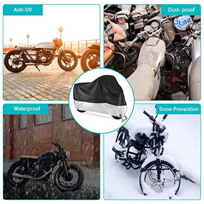 Motorcycle Cover,Motorbike Cover All Season Universal Weather Waterproof Sun Outdoor Protection with Lock-Holes & Storage Bag,XXL Motorcycles Vehicle Cover - size: us-2xl