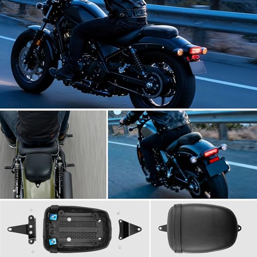 DREAMIZER Cool Gel Motorcycle Rear Passenger Seat Compatible with Honda Rebel 1100 CMX1100 CM1100 2021 2022 2023 2024 2025, Motorcycle Solo Seat Pillion Cushion Pad, Black - style: Rear-Black