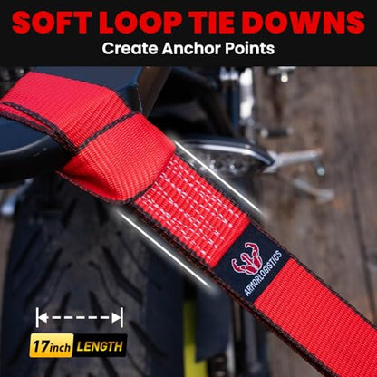 Motorcycle Tie Down Straps with Soft Loop Tie Downs - color: Red, size: 5250 lb