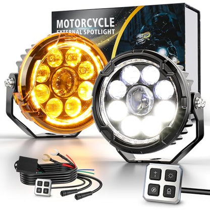 CO LIGHT 4.5 Inch Motorcycle Fog Lights 120W White/Yellow Auxiliary Lights Hi/Lo Beam Amber/White DRL with Amber Mask and Dimming Wiring Harness for Motorcycle ATV UTV ADV Night Riding - color: D040WY