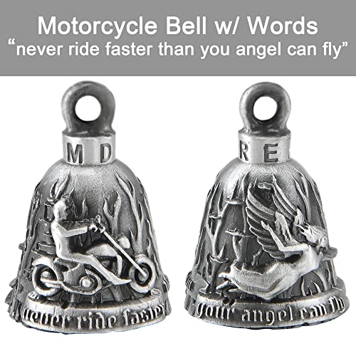 Dream Apparel Motorcycle Bell Guardian Angel Drive Away Gremlin, Biker Bell for Men Women Rider Riding, Good Luck Gift - color: Rider and Angel