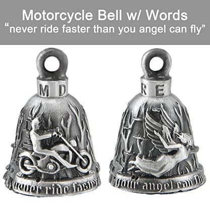 Dream Apparel Motorcycle Bell Guardian Angel Drive Away Gremlin, Biker Bell for Men Women Rider Riding, Good Luck Gift - color: Rider and Angel