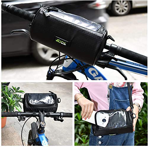 Oranlife Bike Handlebar Bag, Waterproof Phone Cycling Mount Front Bags, Bicycle Storage Bag with Removable Shoulder Strap, 6 inch Transparent Pouch, Best Gift