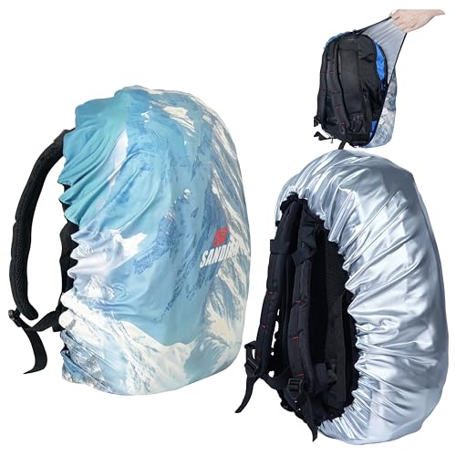 SANDIAN, Waterproof Backpack Rain Cover, Reversible, Durable, Omni Direction Stretch One Size Fits Most Multipacks, Silver Reflective and Design, Great for Schooling Commuter Hiking Backpacking - color: Everest Mt.