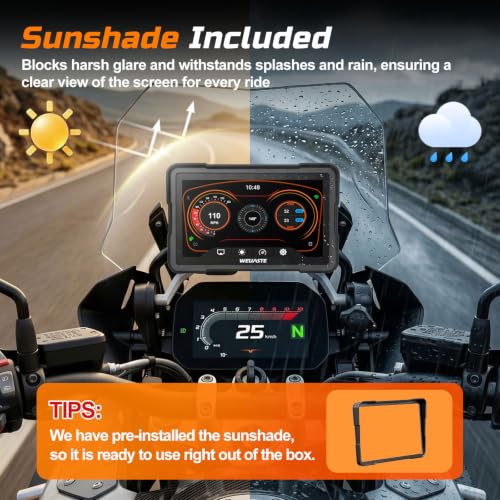 7" Motorcycle CarPlay Fit for BMW with Wonder Wheel Control, Android Auto/iOS, GPS Navigation System, IP69K Waterproof Touchscreen, 1200Nit, Plug-and-Play, Bluetooth, Light Sensor, TPMS, Siri